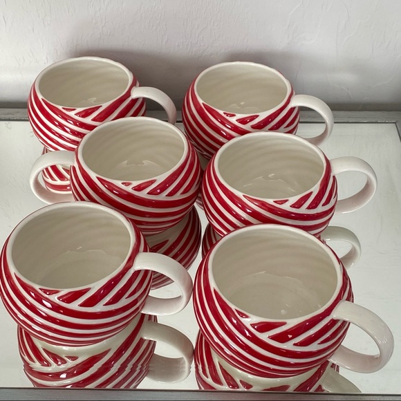 Starbucks Other - Set of 6 Starbucks 2013 Red & White Peppermint Candy Cane Striped Mugs